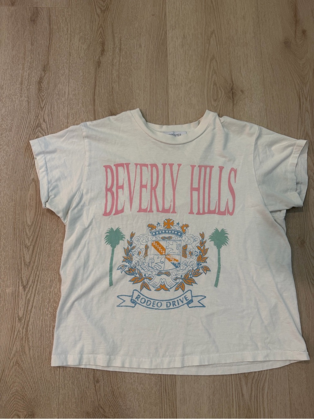 Daydreamer Beverly Hills Graphic Tee in White with Pink Print